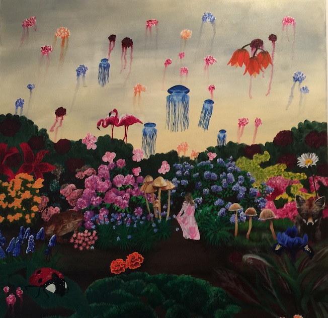 Sarah McRobie |Tree Flamingos| oil on canvas | 76 x 76 cm |McAtamney Gallery and Design Store | Geraldine NZ